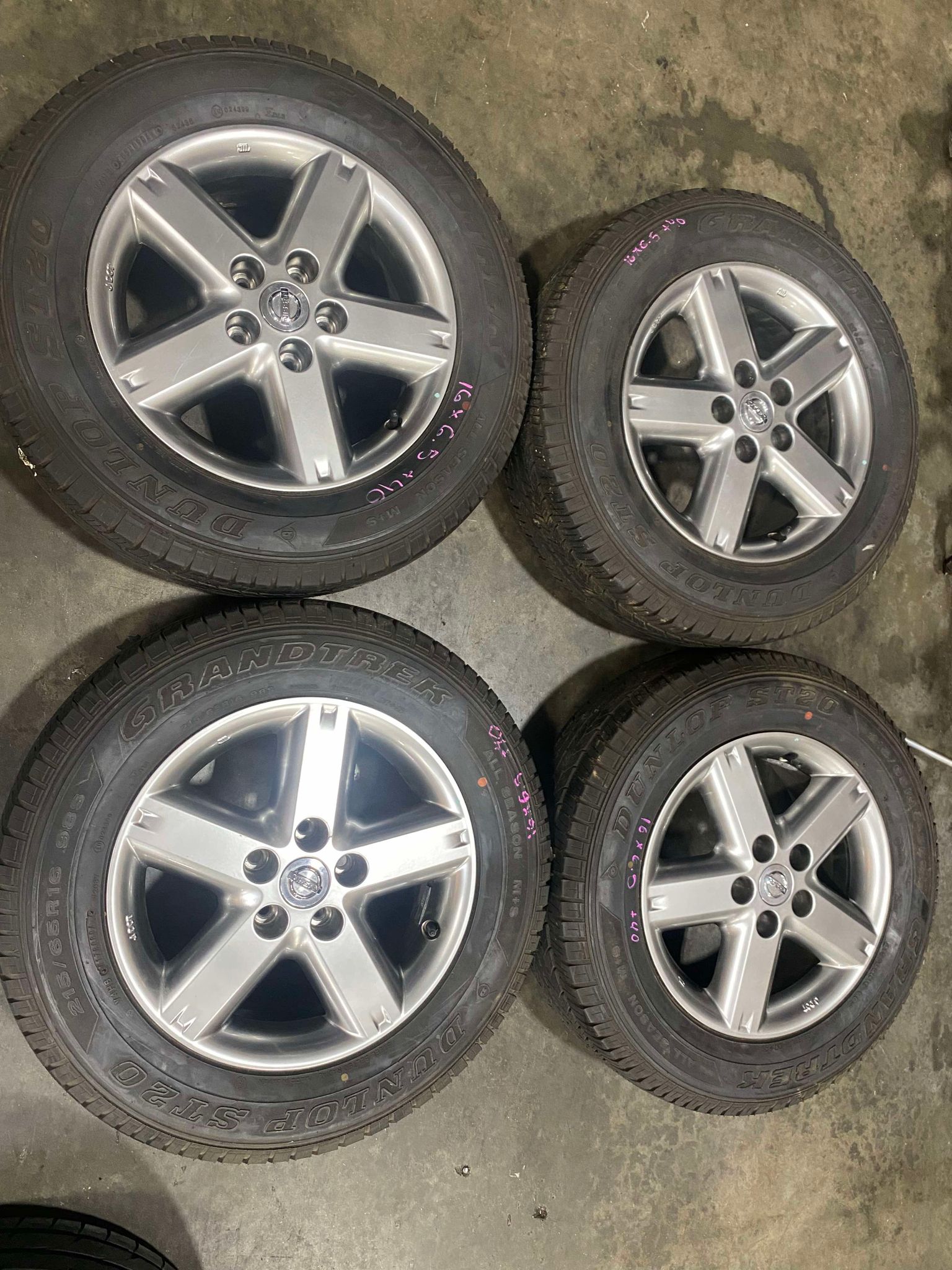 462550788 557437146660045 5424917519757725420 N 1 JDM USED NISSAN OEM WHEELS AND USED TIRES SPEC : 5X114.3 16.5JJ OFFSET 40 - Image 1