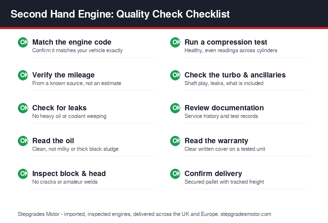 second hand engine quality inspection checklist